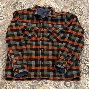 Portuguese Flannel Plaid Shirt Jacket in Red and Green